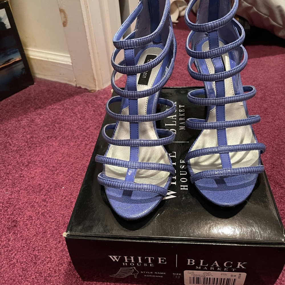 White House Black Market cage sandal Adrienne Blue/lavender 9.5
